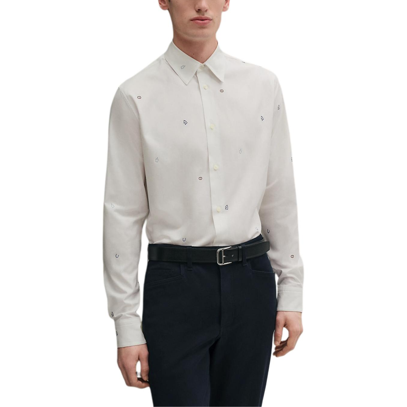 HERMES Shirts Men's White Lapel Moderate