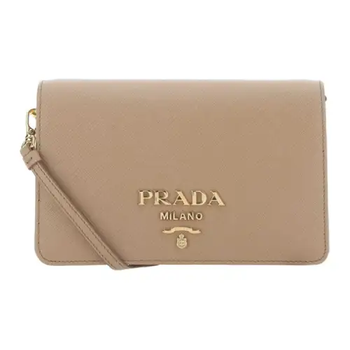 PRADA Saffiano Calfskin Shoulder Bag Mini Unisex Beige