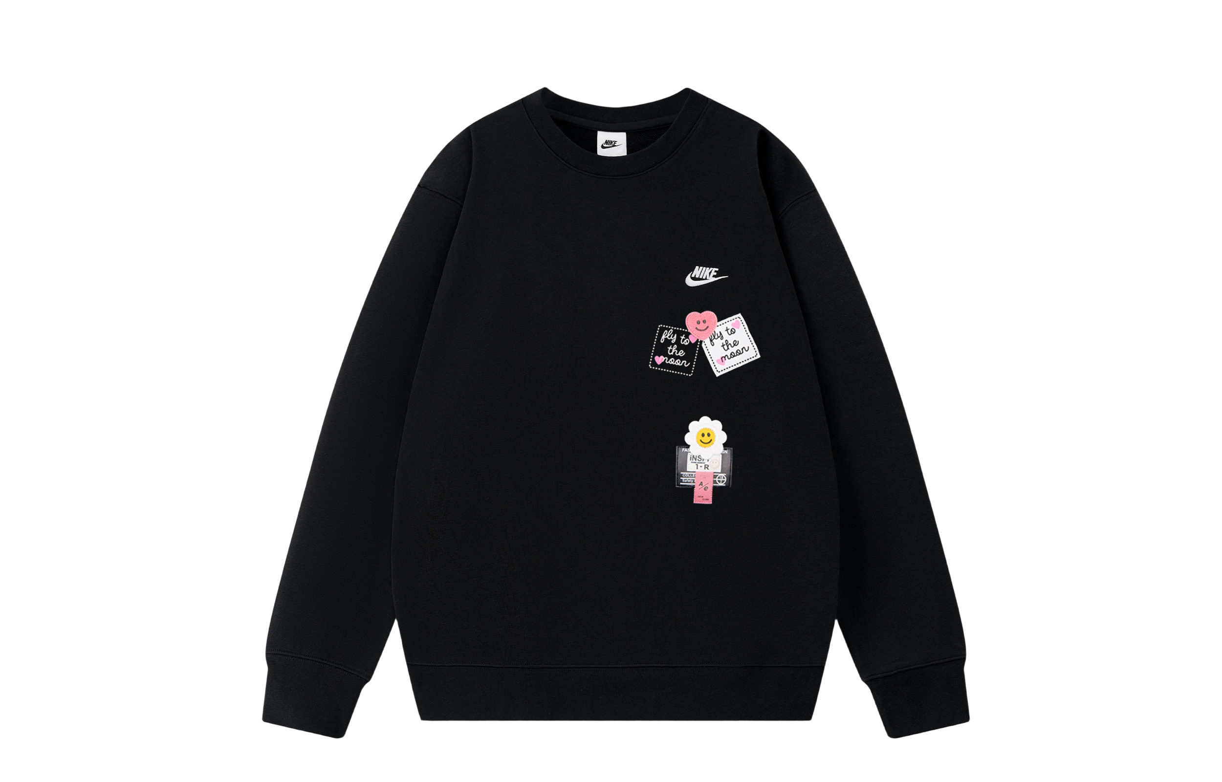 Nike, uniform, cute base jacket, comfortable set, black long-sleeve with a round collar for men and women, custom-made, with embroidery, oversize