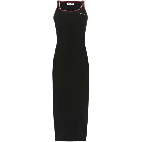 MIU MIU Sleeveless Dresses Women's Black Crew Neck Moderate Mid Length