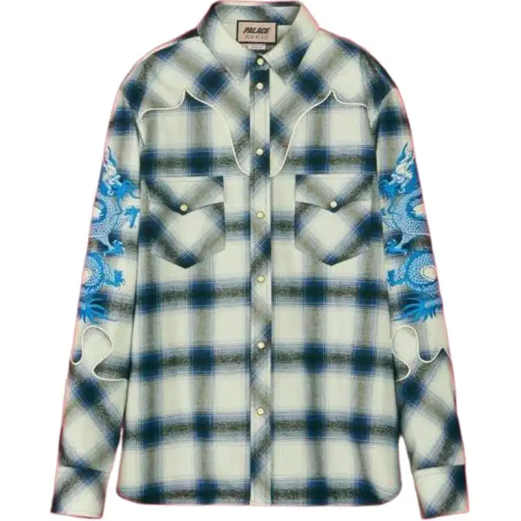 PALACE X GUCCI Embroidered Details Check Shirt