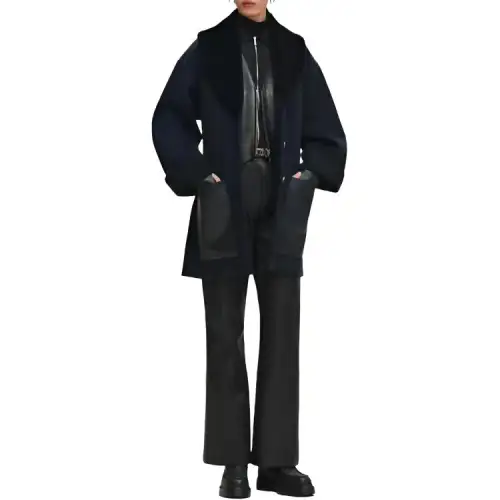 HERMES Coats Women's Black Lapel Moderate