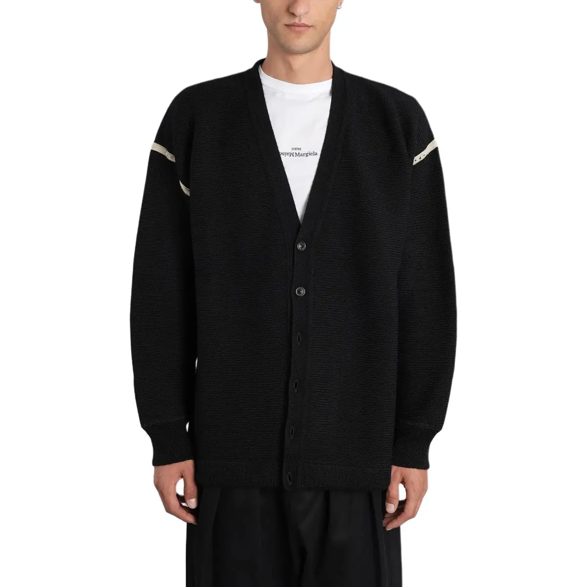 Maison Margiela ribbed wool elbow-patch cardigan