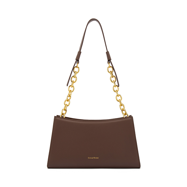 CinvaiKrose Cow Leather With Synthetic Leather Shoulder Bag, Baguette Bag Small Women's Mocha