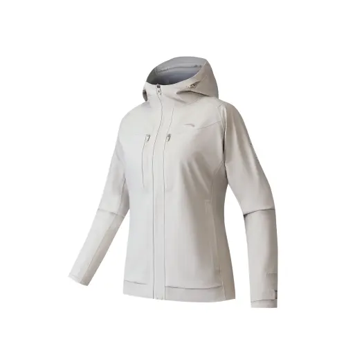 ANTA Variety Training Collection Windbreaker Jackets Women's Wheat Grain Gray Hooded Moderate