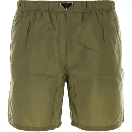 PRADA Triangle Logo Mid Rise Swim Shorts