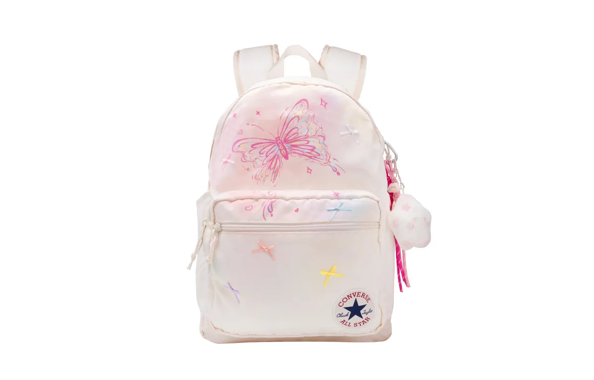 Converse Polyester Iridescent Butterfly Shadow, Hand Drawn Backpack Regular Unisex White Pink