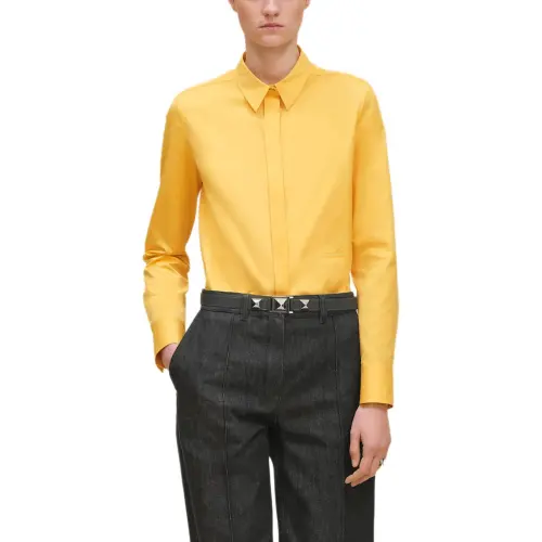 HERMES Shirts Women's Yellow Lapel Moderate