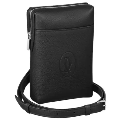 CARTIER Cow Leather Cell Phone Pouch Men's Black