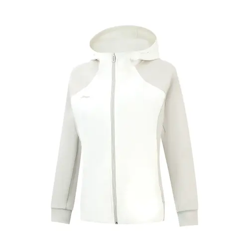Li Ning Sweatshirts Women's Gravel White/Ivory Hooded Moderate Cardigan