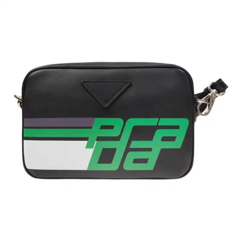 PRADA Brand Logo Leather Crossbody Bags Men's Black