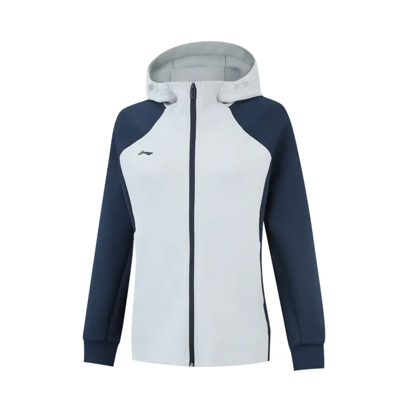 Li Ning Sweatshirts Women's Night Navigation Blue/Waterdrop Gray Hooded Moderate Cardigan