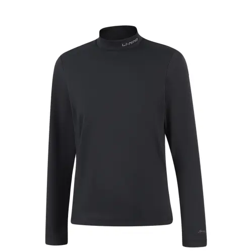 Li Ning T Shirts Women's Super Black Stand Collar Moderate Straight Fit