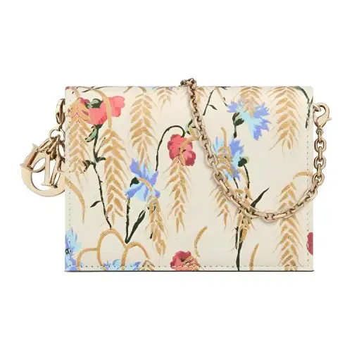 DIOR Lady Dior Hibiscus Cow Leather Shoulder Bag Women's Beige & Embroidery