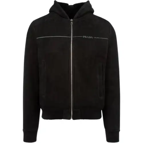 PRADA Jackets Men's Black Hooded Moderate Other