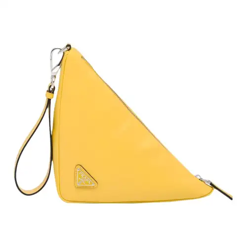 PRADA Triangle Bag Leather Clutch Women's Sunlight Yellow