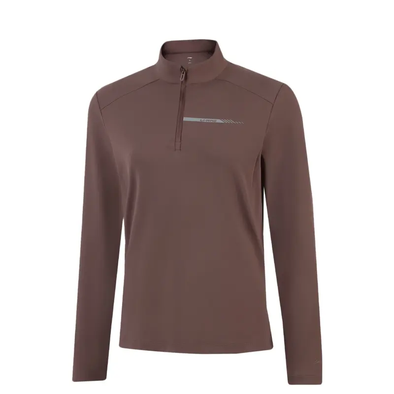 Li Ning T Shirts Women's Agarwood Umber Stand Collar Moderate Straight Fit