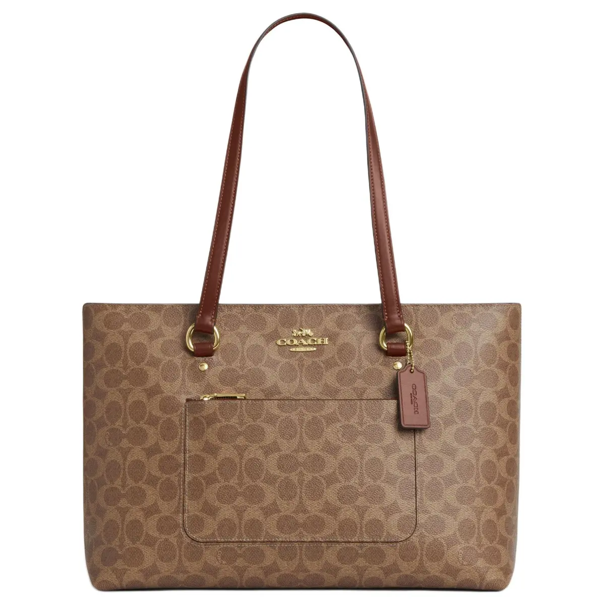 COACH Station Artificial Leather With Cow Leather Shoulder Bag Large Women's Brown Yellow