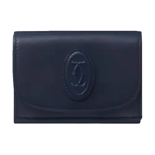 CARTIER Trifold Cow Leather Wallet Women's Midnight Blue