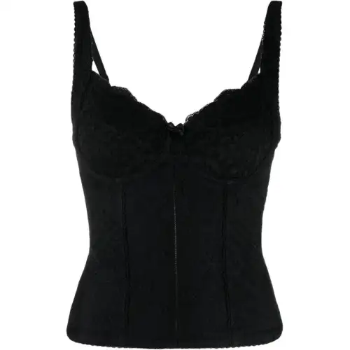 Balenciaga Allover Logo Lace Detailed Lingerie Top
