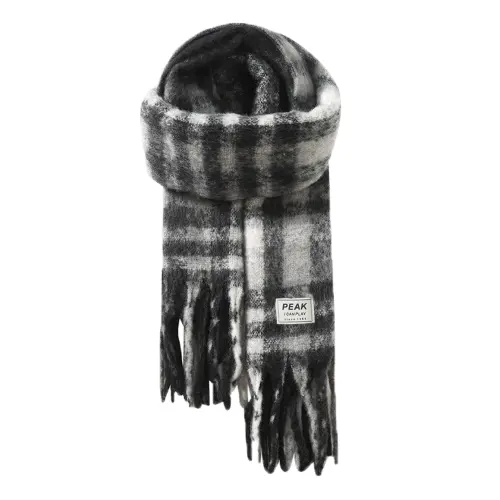 Peak RIGHT series tassel dual-use houndstooth contrasting British style extra-long gradient cold-proof and warm polyester (polyester fiber) wool scarf same style for men and women, black and gray