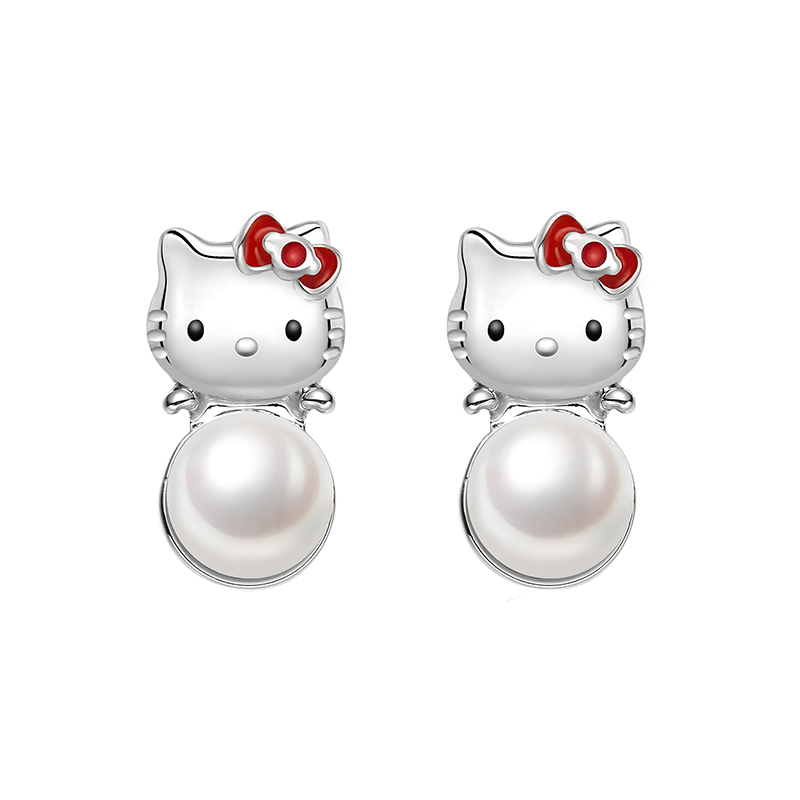 Sanrio Sanrio, hello kitty, cartoon cute small fashionable high quality design classic universal earrings pearl, simple and elegant design, light luxury style