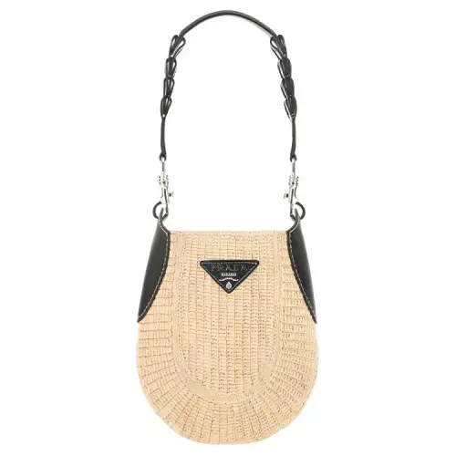 PRADA Open Top Leather Shoulder Bag Women's Beige
