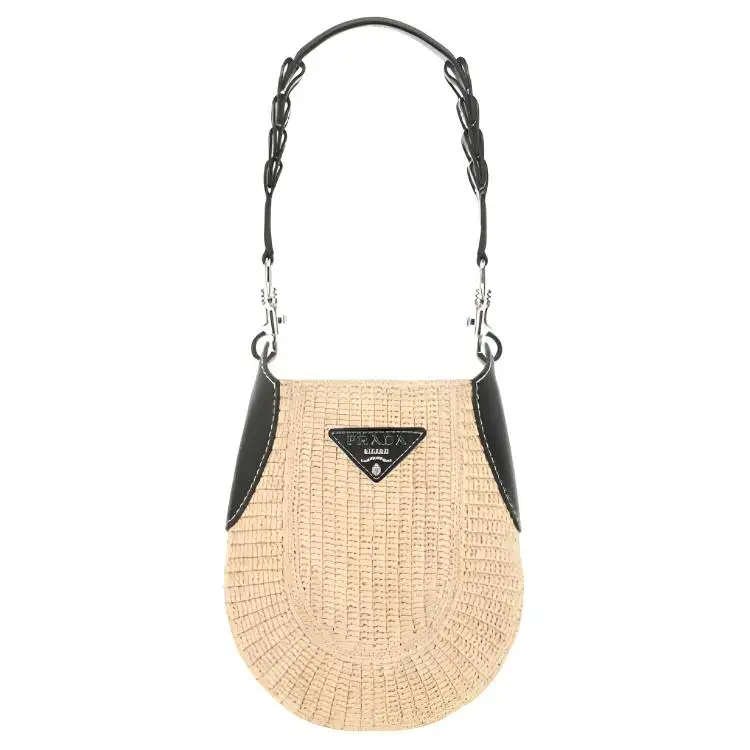 PRADA Open Top Leather Shoulder Bag Women's Beige