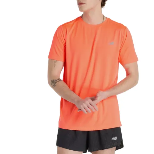 New Balance T Shirts Men's Red Crew Neck Moderate Straight Fit