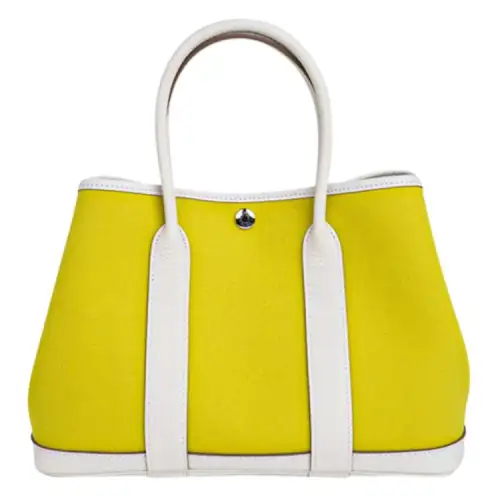 HERMES Garden Party Canvas With Leather Handbag 36 Women's Milk White & Lemon