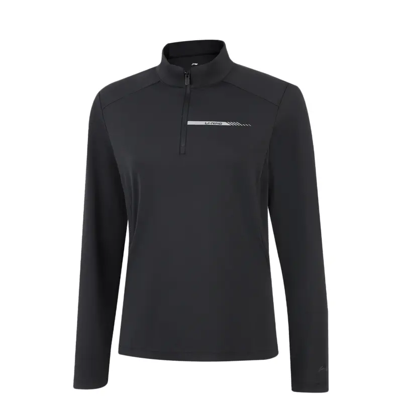 Li Ning T Shirts Women's Black Stand Collar Moderate Straight Fit