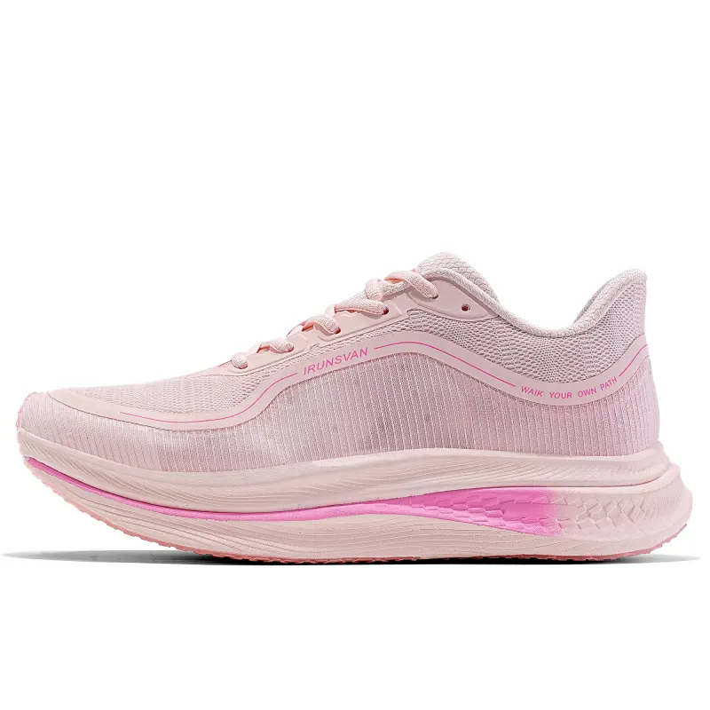 IRunner IRUNSVAN Zhufeng 1.0 Full-length propulsion nylon plate Marathon racing Track and field physical examination professional training 100 meters and 1000 meters Double layer double density Arch protection Stable support Low-top running shoes Unisex style Peach cherry pink