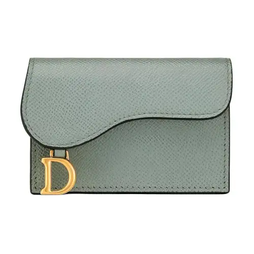 DIOR Saddle Flap Grain Cow Leather Saddle Bag Card Holder Women's Rock Gray