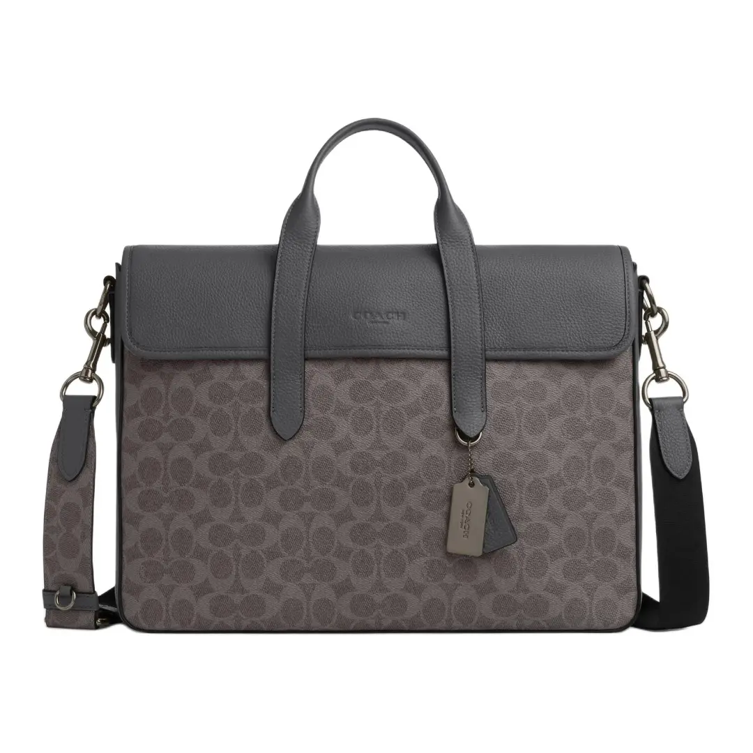COACH Sullivan Artificial Leather One Shoulder Crossbody Handheld Briefcase Large Unisex Gray
