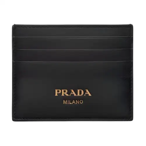 PRADA Leather Card Holder Women's Black
