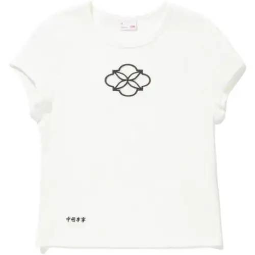 Li Ning T Shirts Women's Ivory Crew Neck Moderate Straight Fit