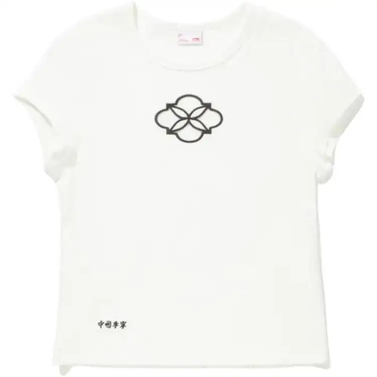 Li Ning T Shirts Women's Ivory Crew Neck Moderate Straight Fit