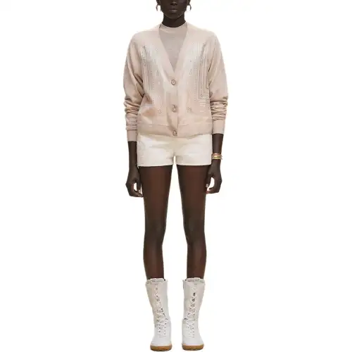 HERMES Sweaters Women's Pearl White V Neck Moderate Cardigan