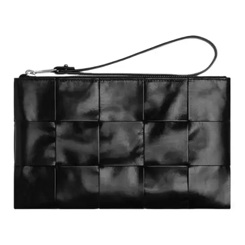Bottega Veneta Cow Leather With Fabric Clutch Small Men's Black