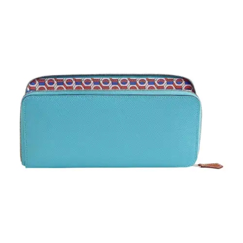 HERMES Silk'In Epsom Leather With Barenia Calfskin Wallet Women's Blue