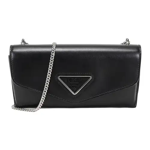 PRADA Leather Envelope Style Clutch, Chain Bag, Crossbody Bag, Shoulder Bag Women's Black