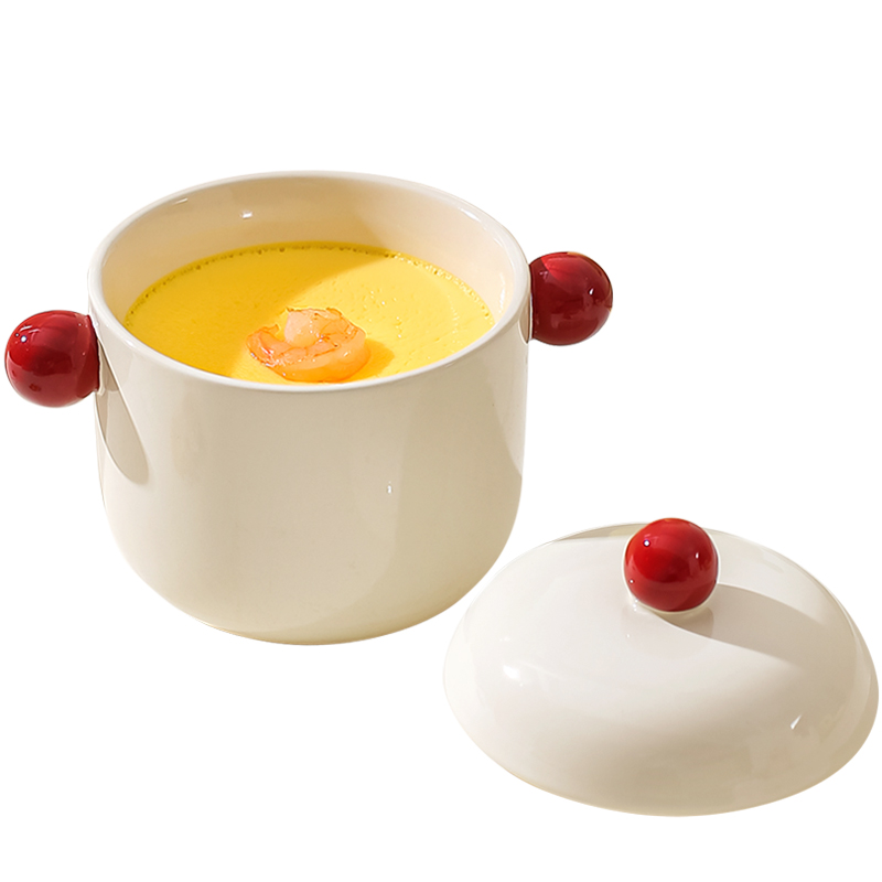 Kawashimaya KAWASIMAYA Cute stew pot for household crock pot stewed bird's nest for one person, water-proof soup pot, ceramic steamed egg custard special bowl, stew pot/soup pot