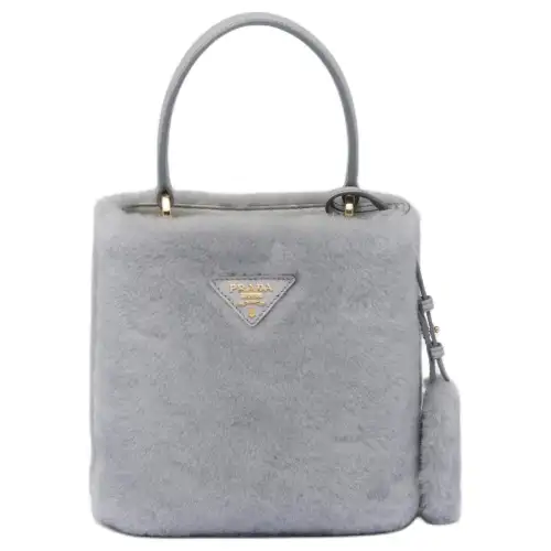 PRADA Plush Tote Bag, Shopping Bag, Handbag Women's Gray