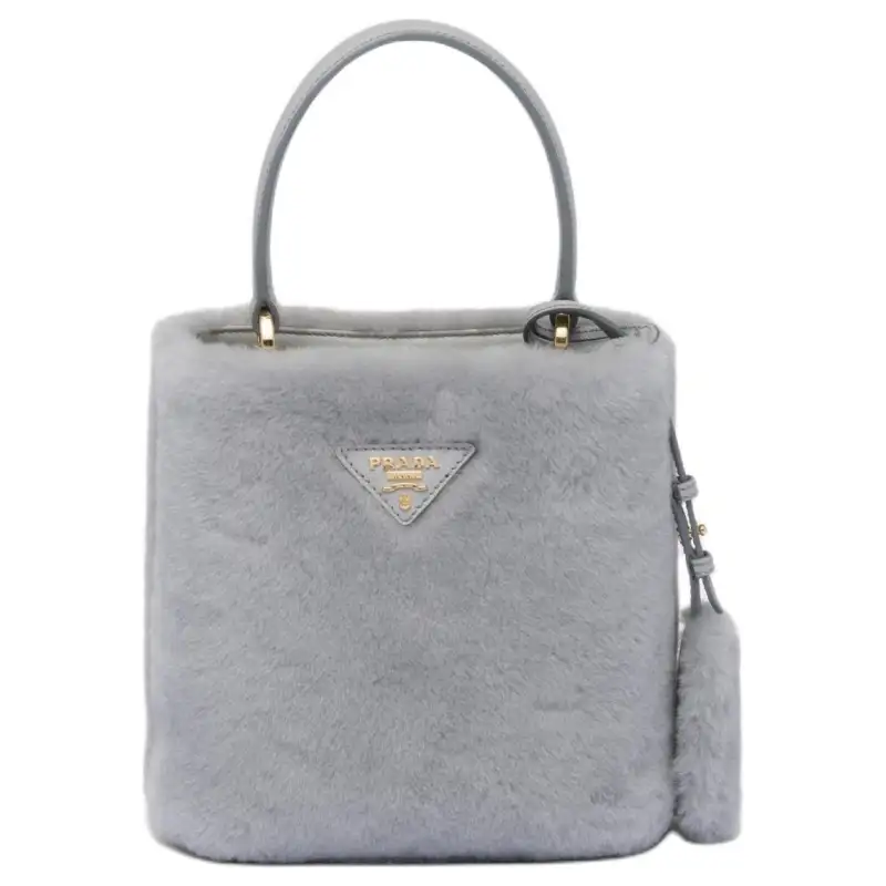 PRADA Plush Tote Bag, Shopping Bag, Handbag Women's Gray