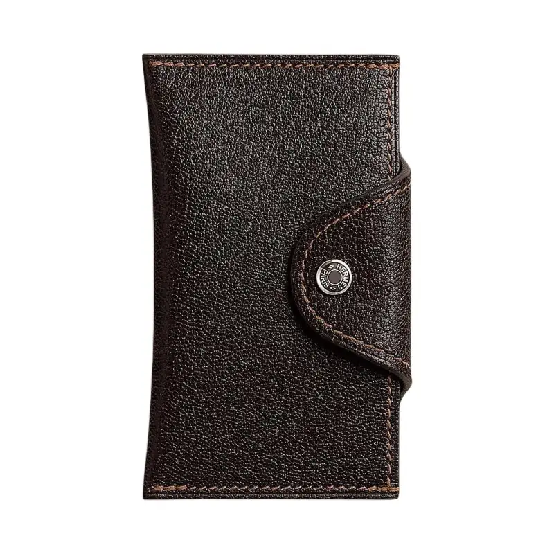 HERMES Chamkila Goat Skin Card Holder Women's Dark Brown