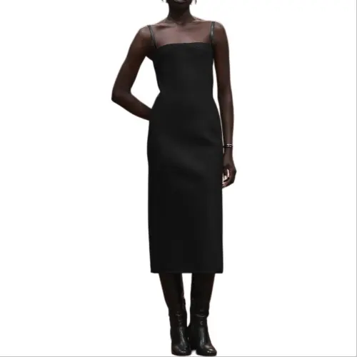 HERMES Slip Dresses Women's Black Moderate Mid Length