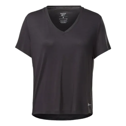 Reebok T Shirts Women's Black V Neck Moderate Straight Fit