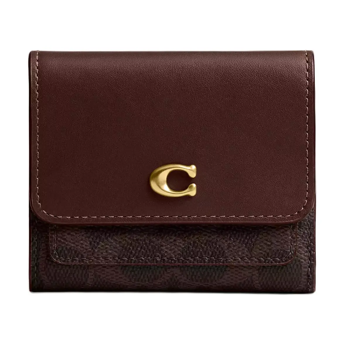 COACH Iconic Coated Canvas And Calfskin Wallet Regular Women's Dark Brown