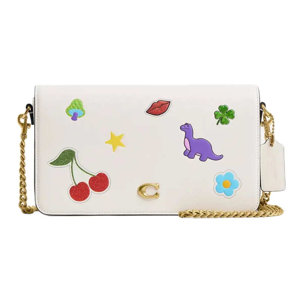 COACH Calfskin With Signature Coated Canvas Crossbody Bag, Shoulder Bag Small Women's White