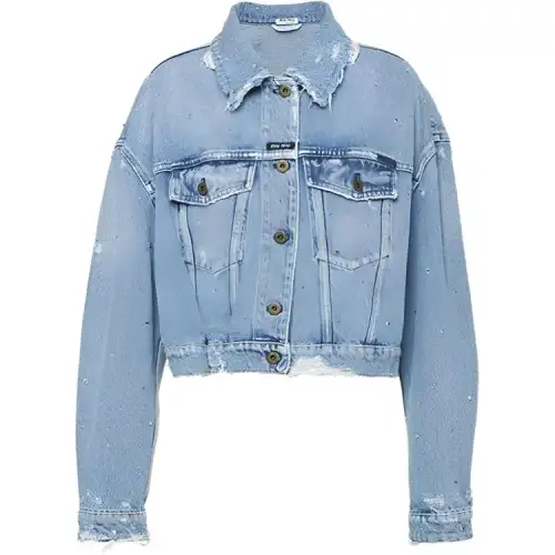 MIU MIU Cropped Coats Women's Blue Lapel Moderate